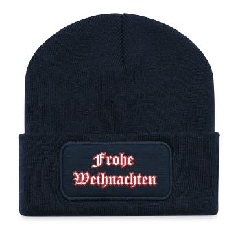 Frohe Weihnachten Gothic Schrift - Recycelte Patch Beanie - French Navy - Vorne
