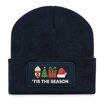 Icônes festives Noël Joie, Amour Noël - Beanie recyclé à patch - bleu marine - Devant