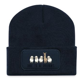 Dare To Be Different – Sheep Alpaca Illustration - Recycled Patch Beanie - french navy - Front