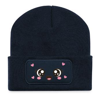 Kawaii Yeux mignons - Beanie recyclé à patch - bleu marine - Devant