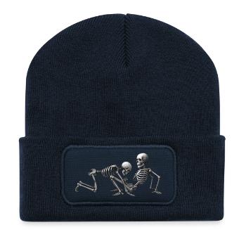SKELETONS IN LOVE #3 - black & white - Beanie recyclé à patch - bleu marine - Devant