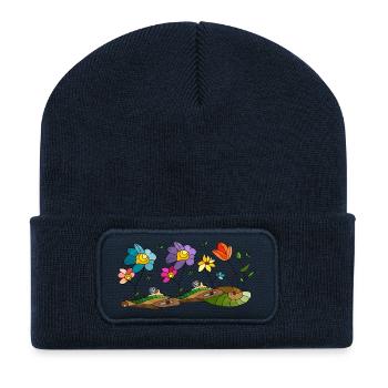 Blumen - Recycelte Patch Beanie - French Navy - Vorne