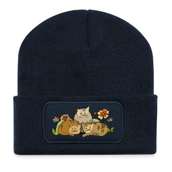 Katzen - Recycelte Patch Beanie - French Navy - Vorne