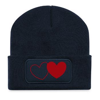 2 rote Herzen Herz rot Geschenk Valentinstag - Recycelte Patch Beanie - French Navy - Vorne