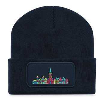 Nijmegen City Skyline Waal Bridge Line Art - Recycled Patch Beanie - french navy - Front