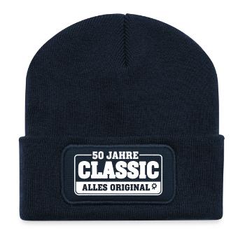 50 ans de classique – Tout original - Beanie recyclé à patch - bleu marine - Devant