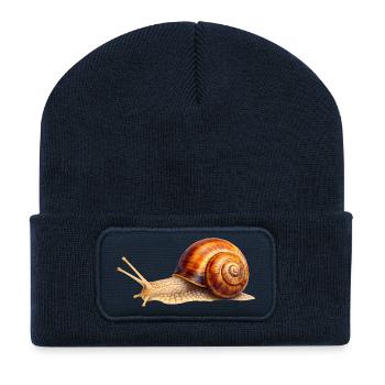 Zeitlos langsam – Detailreiche Schnecke - Recycelte Patch Beanie - French Navy - Vorne