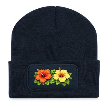 Hibiscus dans les fleurs tropicales - Beanie recyclé à patch - bleu marine - Devant