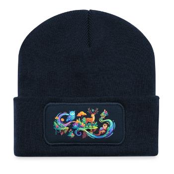 Magische Tiere Zauberwald cooles Kinder Wald Motiv - Recycelte Patch Beanie - French Navy - Vorne