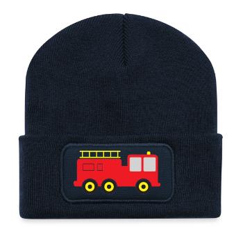 Camion de pompiers - Beanie recyclé à patch - bleu marine - Devant