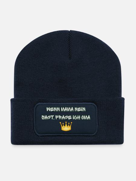 Wenn Mama Nein sagt frage ich die Oma - Recycelte Patch Beanie - French Navy