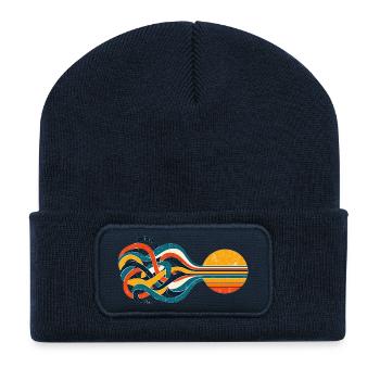 Streams to Sun – Retro-Sonne & verschlungene Linie - Recycelte Patch Beanie - French Navy - Vorne