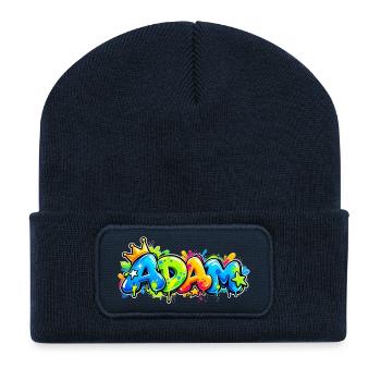 Nennen Sie Adam Graffiti Fluo: das Geschenk, das umhaut! - Recycelte Patch Beanie - French Navy - Vorne