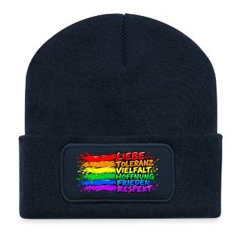 Regenbogenfrieden Liebe Vielfalt - Recycelte Patch Beanie - French Navy - Vorne