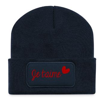 JE T'AIME. SAINT VALENTIN. EVJF. JE T'AIME. I LOVE - Beanie recyclé à patch - bleu marine - Devant