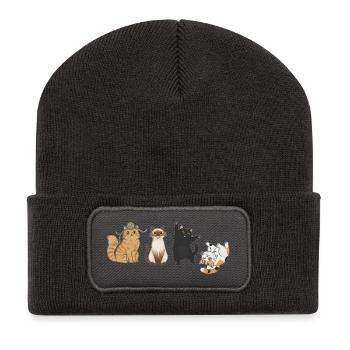 Vier verspielte Katzen - Recycelte Patch Beanie - Dunkelgrau - Vorne