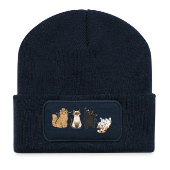 Four playful cats - Recycled Patch Beanie - french navy - Front