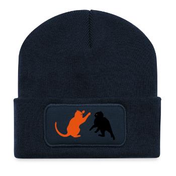 kämpfende Katzen / cat fight (2c) - Beanie recyclé à patch - bleu marine - Devant