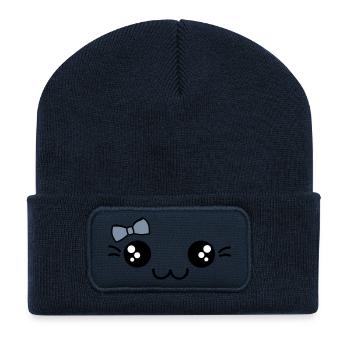 süßes Gesicht mit schleife - Recycelte Patch Beanie - French Navy - Vorne