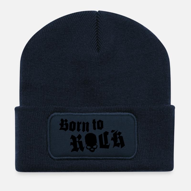 born_to_rock_skull_1c - Beanie recyclé à patch - bleu marine