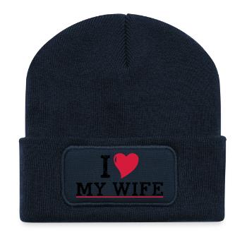 I_love_wife - Beanie recyclé à patch - bleu marine - Devant
