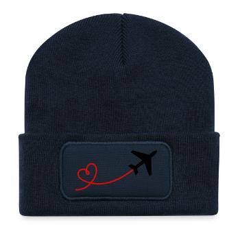 Aviateur d'avion avec coeur en rouge noir - Beanie recyclé à patch - bleu marine - Devant