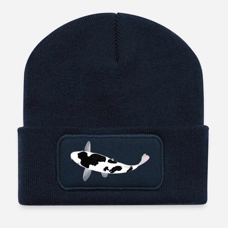 Koi Carp - White and Black - Recycled Patch Beanie - french navy