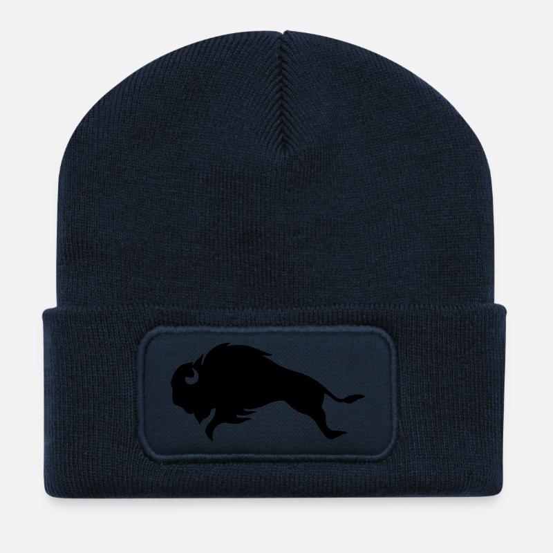 BLACK BISON BULL - Recycelte Patch Beanie - French Navy