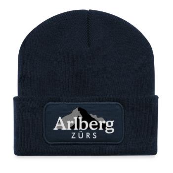 Berge in Zürs am Arlberg - Recycelte Patch Beanie - French Navy - Vorne