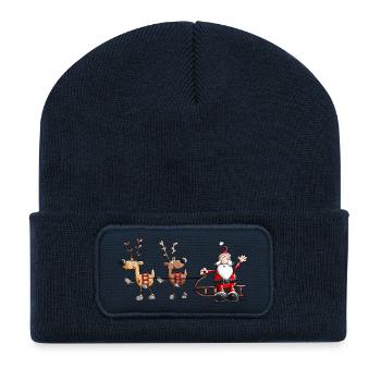 Funny Santa Claus and Reindeer - Recycled Patch Beanie - french navy - Front