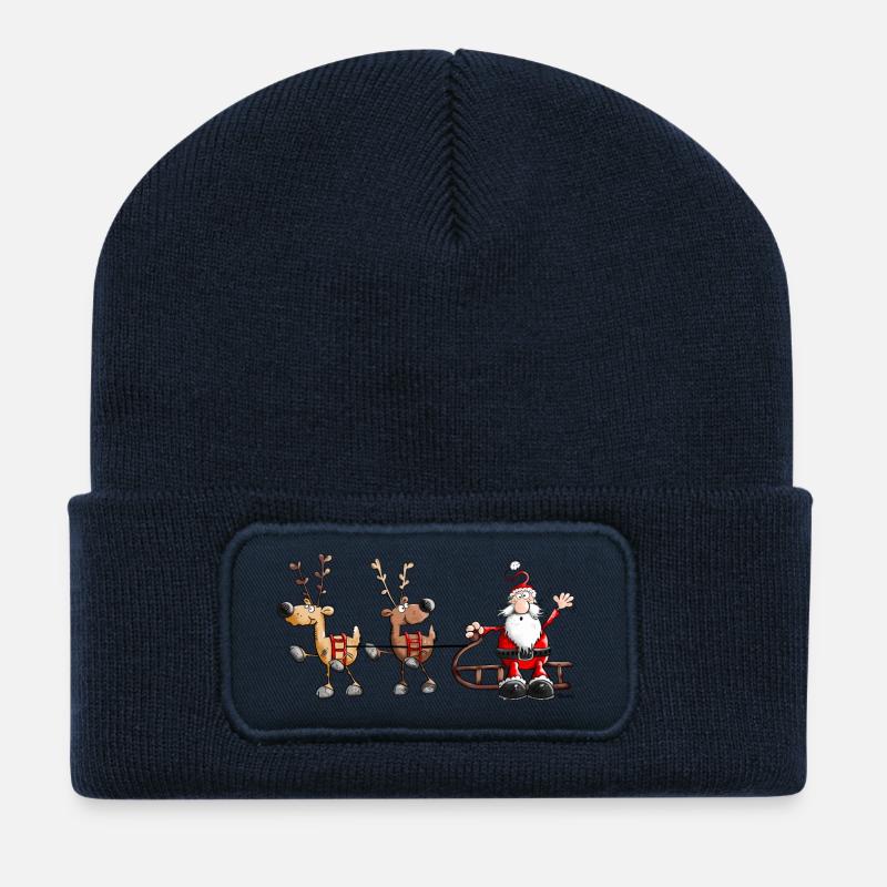 Drôle père noël et renne - Beanie recyclé à patch - bleu marine