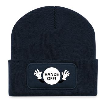 Avertissement mains off / Don't Touch - Beanie recyclé à patch - bleu marine - Devant