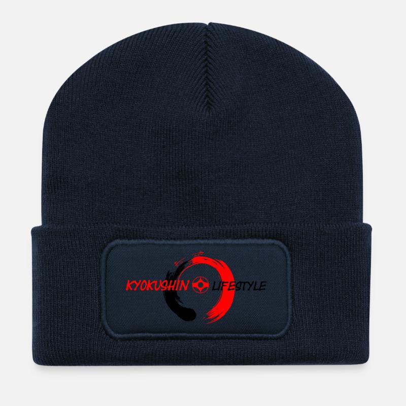 enso zen circle rot schwarz Kyokushin Lebensstil - Recycelte Patch Beanie - French Navy