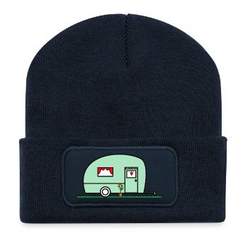WOHNWAGEN. - CAMPING. - RUHESTAND. - Urlaub. REISE - Recycelte Patch Beanie - French Navy - Vorne