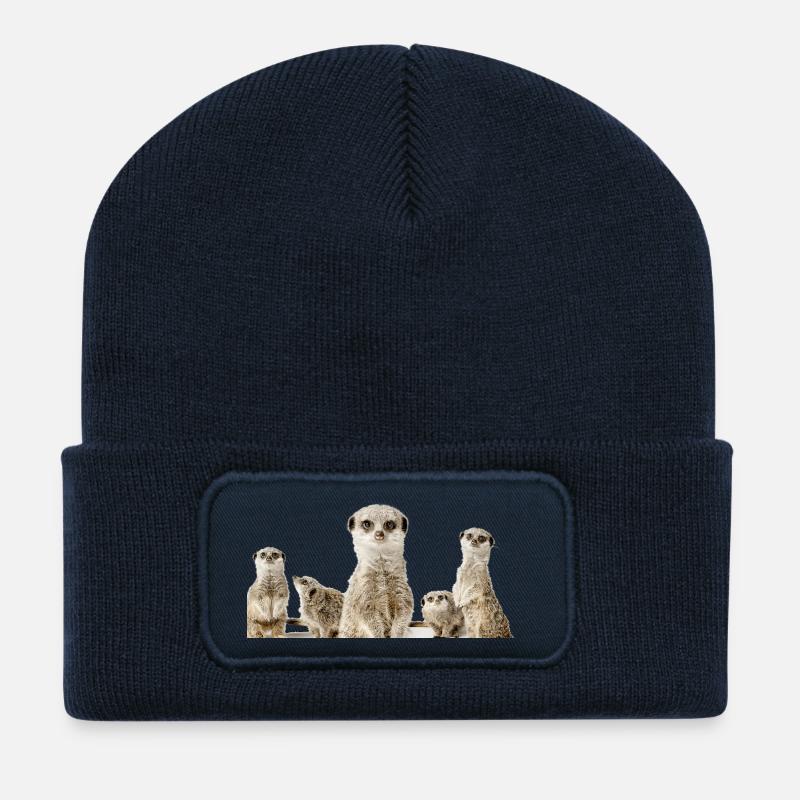 Famille de suricates - Beanie recyclé à patch - bleu marine