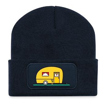 WOHNWAGEN. VAN. VAN. CAMPING CAR. - CAMPING. - ICH WAR HIER. - HUMOR. - Recycelte Patch Beanie - French Navy - Vorne