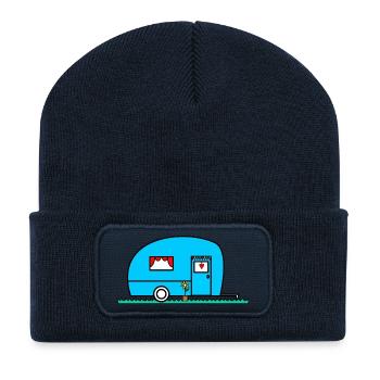 WOHNWAGEN. VAN. VAN. CAMPING CAR. - CAMPING. - ICH WAR HIER. - HUMOR. - Recycelte Patch Beanie - French Navy - Vorne