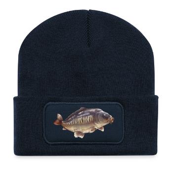 Spiegelkarpfenfischen-Design Realistischer Angler - Recycelte Patch Beanie - French Navy - Vorne