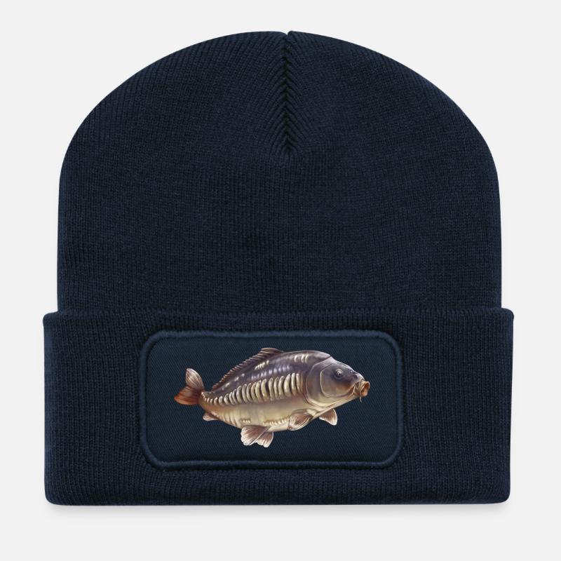 Spiegelkarpfenfischen-Design Realistischer Angler - Recycelte Patch Beanie - French Navy