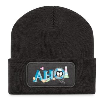 Salutation de marin avec lettrage Ahoi avec un marin pingouin - Beanie recyclé à patch - charbon - Devant
