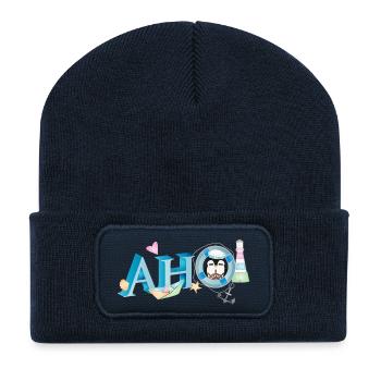 Salutation de marin avec lettrage Ahoi avec un marin pingouin - Beanie recyclé à patch - bleu marine - Devant