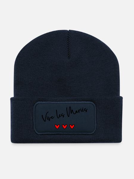 VIVE LES MARIES. EVJF. SAINT VALENTIN. JE T'AIME. - Beanie recyclé à patch - bleu marine