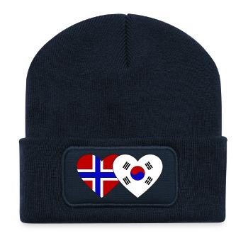Norvège Corée du Sud Drapeau Coeur - Beanie recyclé à patch - bleu marine - Devant