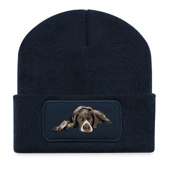 Pointeur German Shorthair - Beanie recyclé à patch - bleu marine - Devant