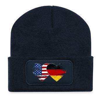 USA Germany Flag used heart - Recycled Patch Beanie - french navy - Front