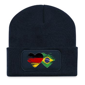 Deutschland Brasilien Flagge used Herz - Recycelte Patch Beanie - French Navy - Vorne
