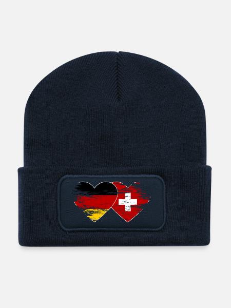 Deutschland Schweiz Flagge used Herz - Recycelte Patch Beanie - French Navy