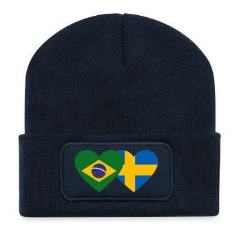 Brasilien Schweden Flagge Herz - Recycelte Patch Beanie - French Navy - Vorne
