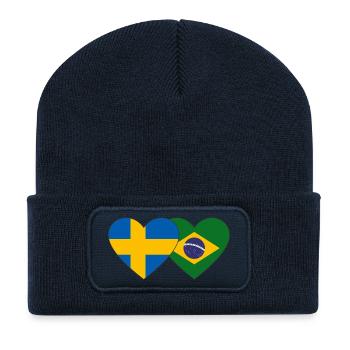 Schweden Brasilien Flagge Herz - Recycelte Patch Beanie - French Navy - Vorne