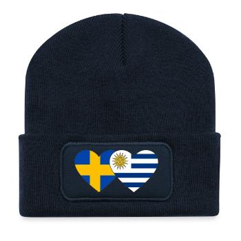 Sweden Uruguay Heart Flag - Recycled Patch Beanie - french navy - Front